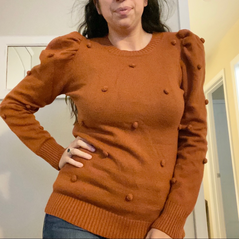 Brown Rust Sweater with Puff Sleeves